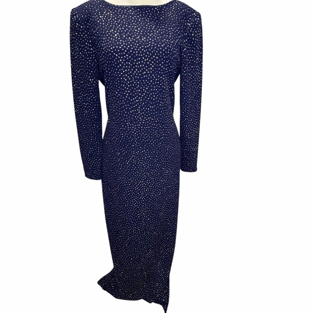Vintage Morton Myles For The Warrens Formal Dress 10 Blue Open Back Sparkle